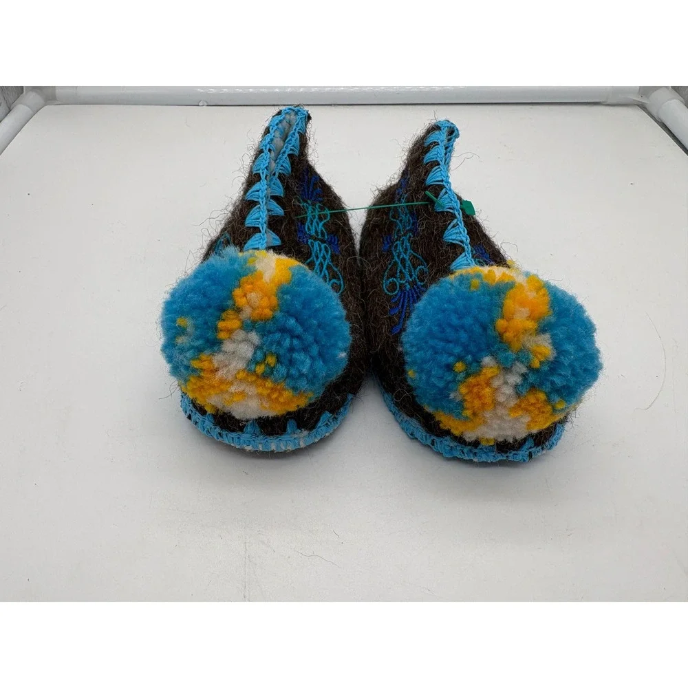 Minas Handmade Greek Woolen Slippers Toddler 12-18 Months Size US 5 EU 20 Blue
